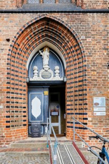 Gothic pointed arch portal, south side of the Nikolaikirche, Old Town Hanseatic City of Wismar,