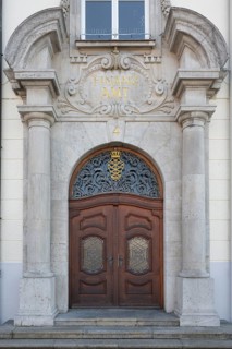 Baroque entrance area, portal, wooden doors from the former tax office in Lindau, Bavaria, Germany