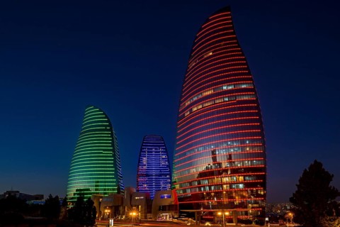 Azerbaijan, Baku, Flame Towers at night, Baku, Azerbaijan, Azerbaijan