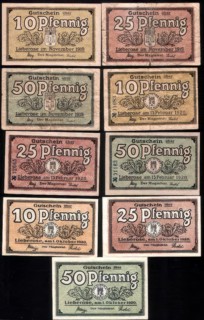Banknote, voucher, emergency money from the magistrate of the town of Lieberose, 10, 25, 50