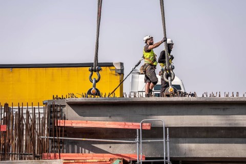 First part of the assembly of the new, 120-meter-long A516 motorway bridge, across Teutoburger