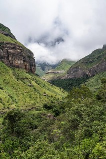 Landscape with mountains and fog, Drakensberg National Park, KwaZulu Natal, South Africa