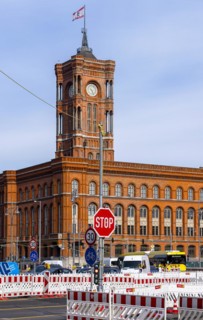 Major construction site on Mühlendamm and the area around the Rotes Rathaus, Berlin, Germany