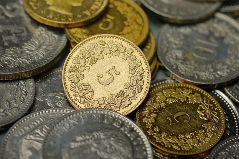 Swiss coins with five framples, Switzerland