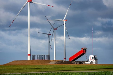 Construction site of the new Bedburg 3 wind farm, on recultivated open-cast mining site, 9 wind