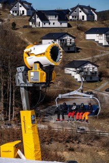 Winter sports area in the Sauerland, Winterberg ski lift carousel, artificial snow slopes,