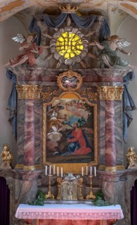 Altar with Lenten cloth, 18th century, St Laurentius and Agatha Church, Frankenhofen, Kaltental,