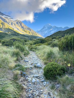 Hiking trail of the Hooker Valley Track, Mount Cook National Park, South Island, New Zealand,