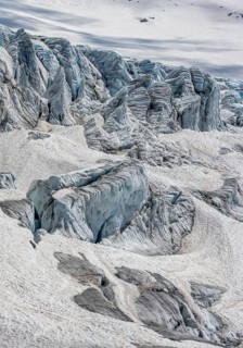 Glacier ice with crevasses, Glacier du Tour, high alpine mountain landscape, Chamonix,