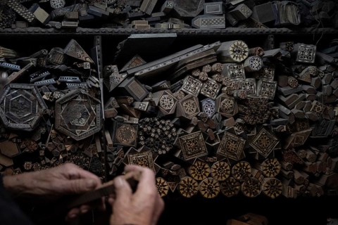 Damascus, Syria. December 10th 2025. Various types and designs of wood used in the craft of