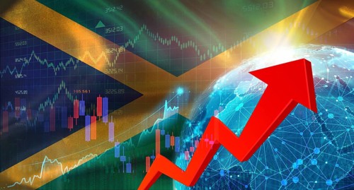 Global financial growth with Jamaica flag. Financial growth with Jamaica flag on economic
