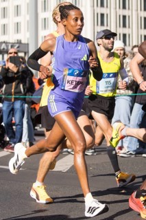 Tigist Ketema Ethiopia on Potsdamer Platz at the 50th BMW Berlin Marathon 2024 on 29 September 2024