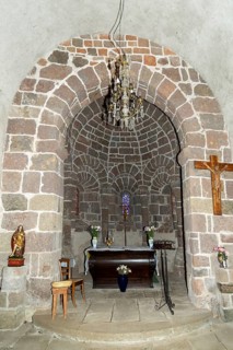 Interior view of the choir of Saint-Roch church in Aubazat, Haute-Loire, Auvergne-Rhone-Alpes,