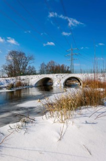 Bottrop, North Rhine-Westphalia, Germany - Sunny winter landscape in the Ruhr area, ice and snow on