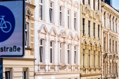 Street with old buildings from the Wilhelminian era in Wuppertal, Germany