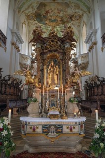 Altar of the Virgin Mary, altar of grace of the pilgrimage basilica Maria Brünnlein in rococo style