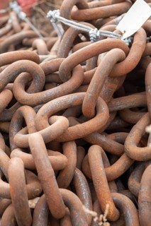 Detroit, Michigan - Heavy mooring chain at a U.S. Coast Guard station on the Detroit River, stored