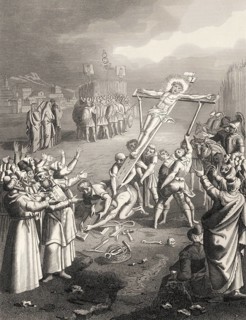 Crucifixion of Jesus, Mount Calvary, Jerusalem, New Testament, steel engraving 1853, digitally
