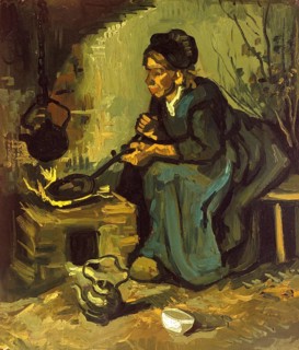Peasant Woman Cooking by a Fireplace (1885), painting by Vincent Willem van Gogh (born 30 March