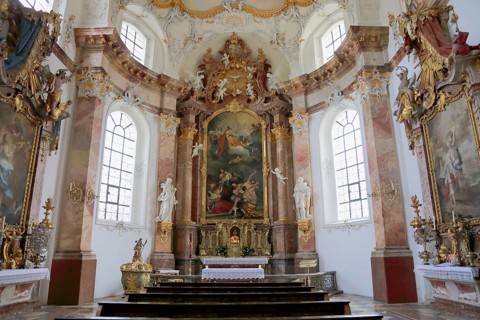 Benediktbeuern Abbey, former Benedictine Abbey, today a branch of the Salesians of Don Bosco, altar