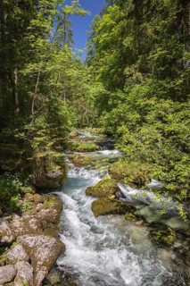 Flowing water of the Schwarzbach creek, Golling Waterfall, Golling an der Salzach