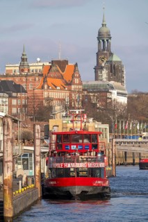 Hadag harbour ferry, Elbmeile, at the fish market pier, Altona, Elbe, Hamburg, Germany