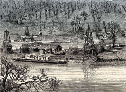 Early oil field exploitation in Pennsylvania, around 1862