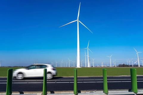 Wind farm in the north of the Netherlands, near Eemshaven, energy center, in addition to wind