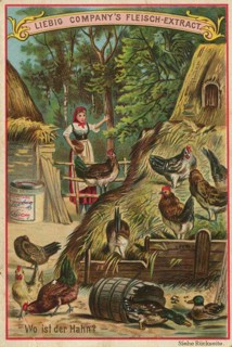 Picture series picture puzzle, Where is the rooster, Liebig picture, digitally restored
