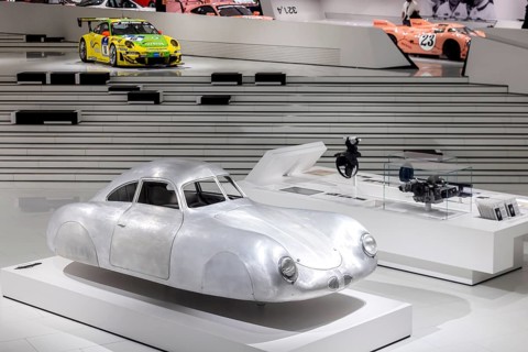 Porsche Museum Stuttgart. The Porsche Type 64, built in 1939, is the forefather of Porsche sports