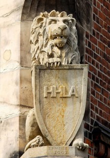 Lion sculpture with HHLA letters for Hamburger Hafen und Logistik Aktiengesellschaft, Hamburg,