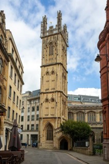 Perpendicular Gothic tower c 1470, parish Church of Saint Stephen, St Stephen's church, city centre