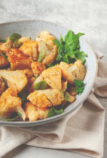 Fried cauliflower salad, with spices and herbs, homemade, no people