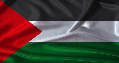 National flag of Palestine with cloth texture. Palestine flag with realistic texture background