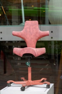 Ergonomic office chair in shop window, Back in Action, The Back Shop, College Green, Bristol,
