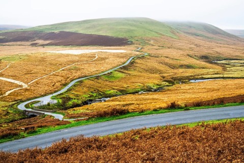 Autumn colors over Elan Valley Reservoir, Rhayader, Powys, Wales, UK