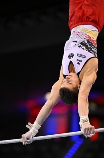 Timo Eder GER high bar action gymnastics, EnBW DTB-Pokal, Porsche-Arena, Stuttgart,