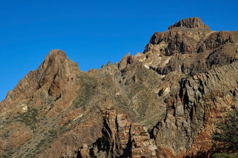 Steep mountain rocks under bright blue sky, Teide, Parque Nacional del Teide, Teide National Park,