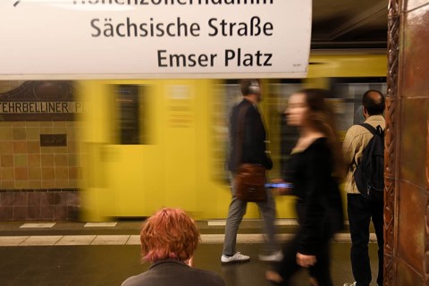 Station name Fehrbelliner Platz underground station, where several tiles with the name elements