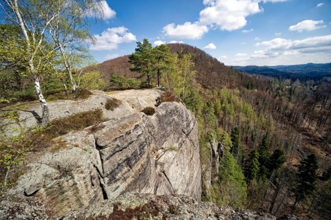 Viewing pulpit at natural arch Kuhstall am Neuen Wildenstein, natural wonder, national park,