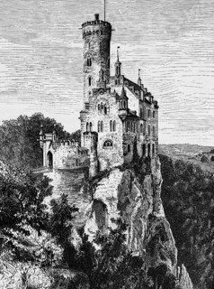 19th century Lichtenstein Castle on a cliff top, architectural style historicism, architecture,
