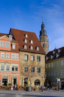 Market square, with St Moriz town church, Coburg, Upper Franconia, Franconia, Bavaria, Germany