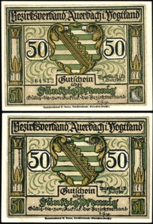 Banknote, emergency money, 50 Pfennig, 1921, Bezirksverband Auerbach im Vogtland, Germany,