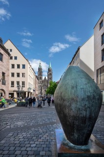 Sculpture Large Totem1969 by Henry Moore in the pedestrian zone, behind the St Lorenz Church,