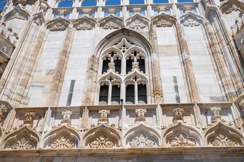 Details of the Milan Cathedral on a sunny day, Milan, Italy