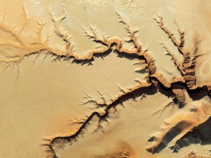 Canyon in the Tsondab Valley in the Namib Desert. Aerial view. Drone shot. Namibia