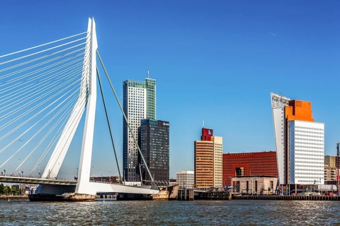 Erasmus Bridge, city panorama, Rotterdam, Netherlands