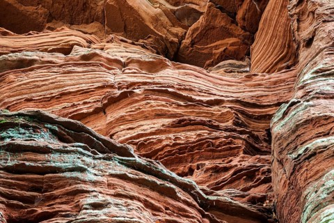 Eroded red sandstone, old castle rock, close-up, natural and cultural monument, Brechenberg near
