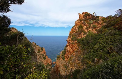 Bizarre rock formations on Capo Rosso, Piana, Corse-du-Sud department, west coast, Corsica,