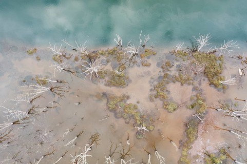 Aerial view of San Vicente de la Barquera's wetland in Cantabria, Spain, showcasing intricate